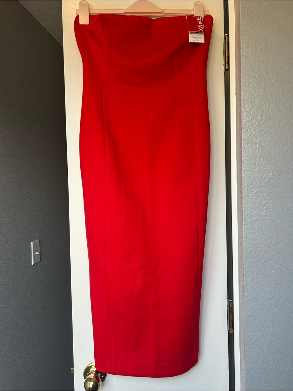 Spanx red strapless midi dress